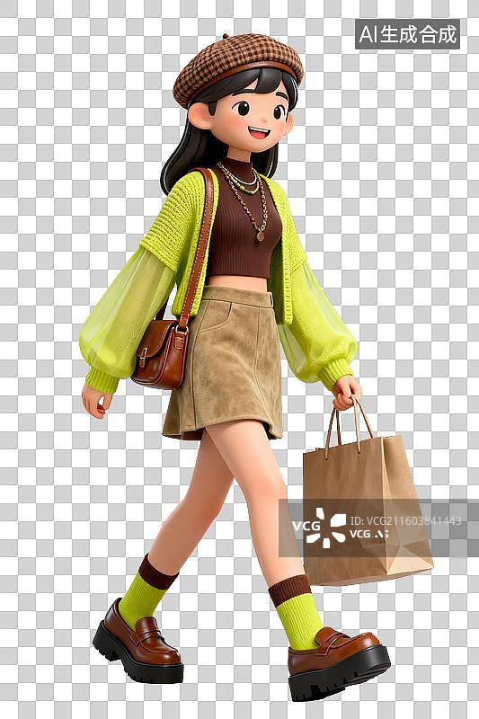 【AI数字艺术】3D绿毛衣时尚美女动作姿势图片素材