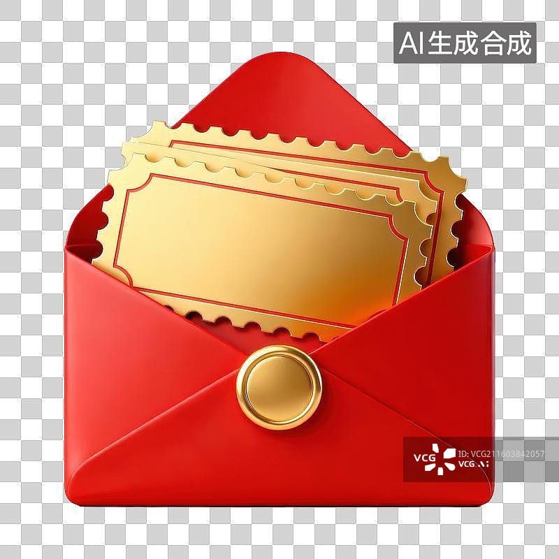 【AI数字艺术】红色信封中的金色门票图片素材
