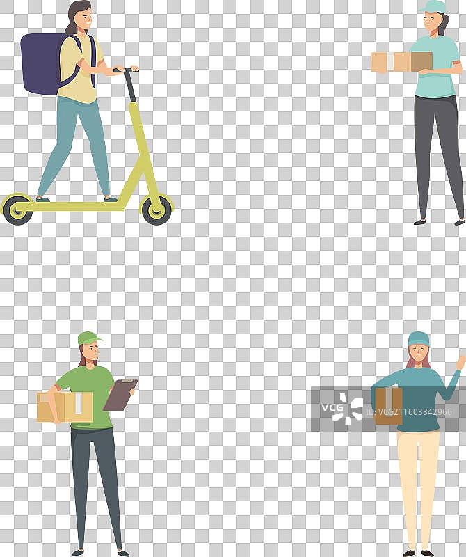 送货服务，各种快递员带着包裹图片素材