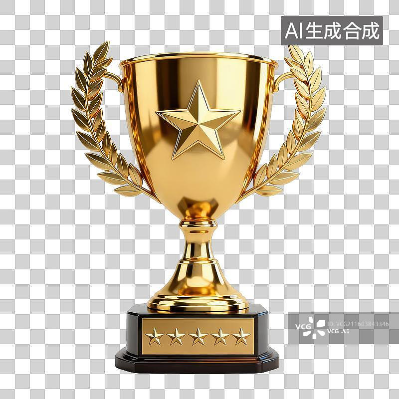 【AI数字艺术】金色奖杯带星形装饰图片素材