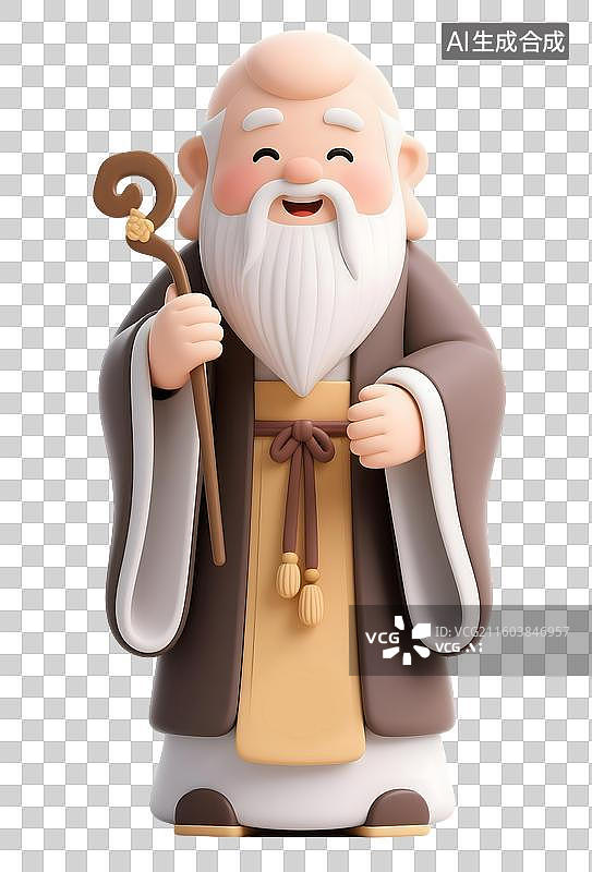 【AI数字艺术】AIGC：3D卡通人物寿星公，寿星，神话人物，元素，免扣图图片素材