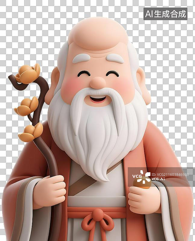 【AI数字艺术】AIGC：3D卡通人物寿星公，寿星，神话人物，元素，免扣图图片素材