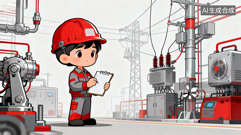 【AI数字艺术】卡通插画工程师发电站安全检查图片素材