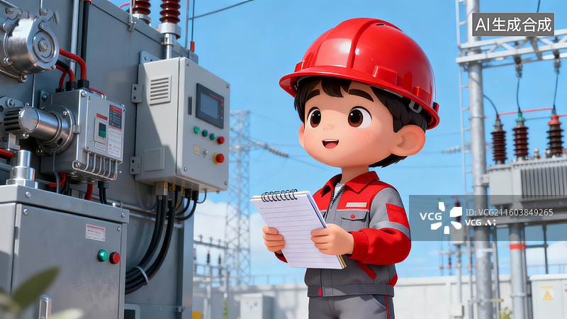 【AI数字艺术】卡通插画工程师发电站安全检查图片素材
