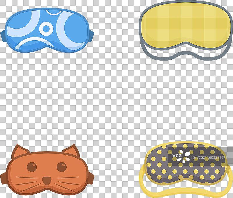 一套卡通睡眼罩，孤立在白色背景上图片素材
