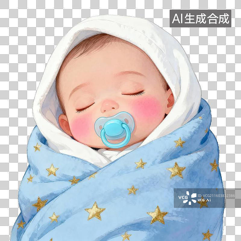 【AI数字艺术】裹着星星毯子的熟睡婴儿图片素材