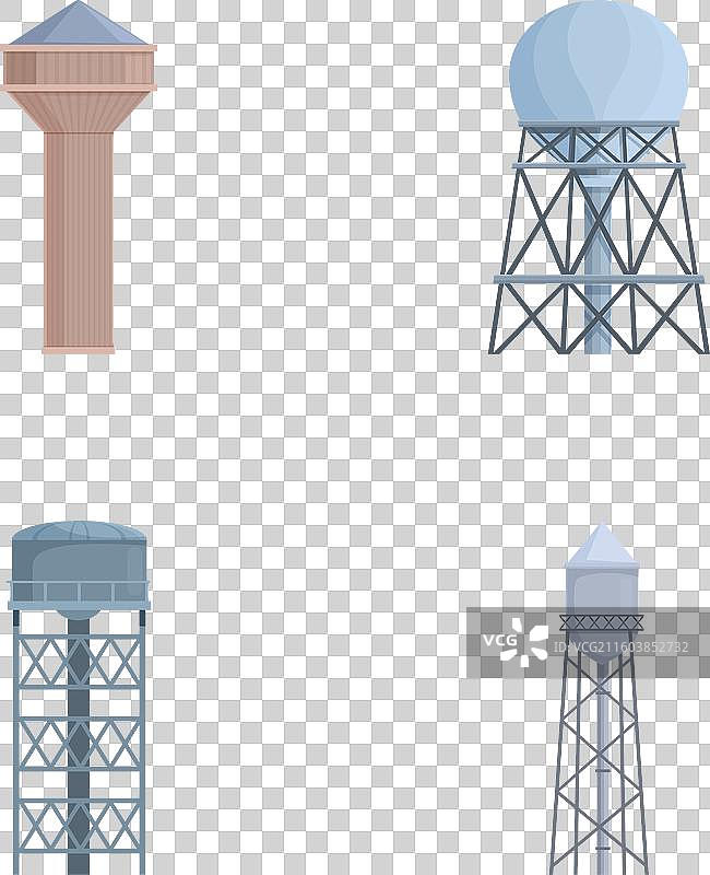 白色背景上孤立的水塔图标集图片素材