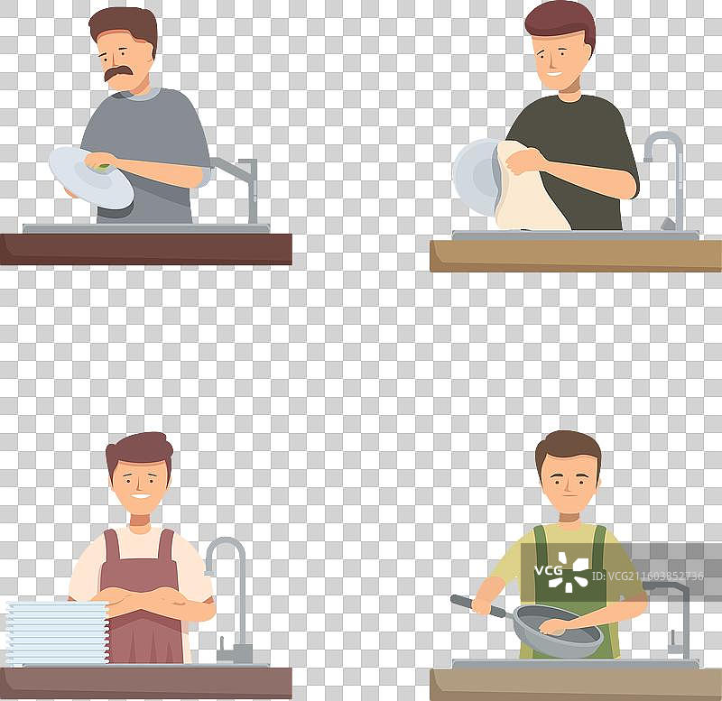 不同种族的人们在洗盘子图片素材