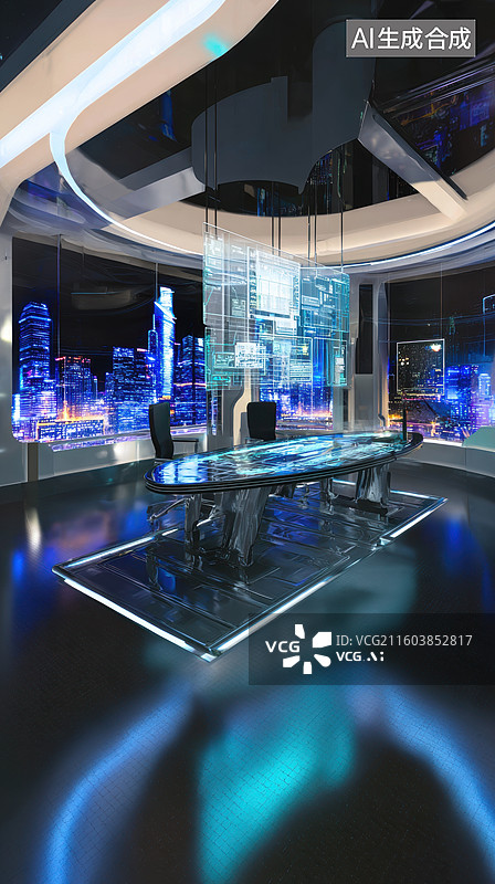 【AI数字艺术】未来风格会议室夜景图片素材