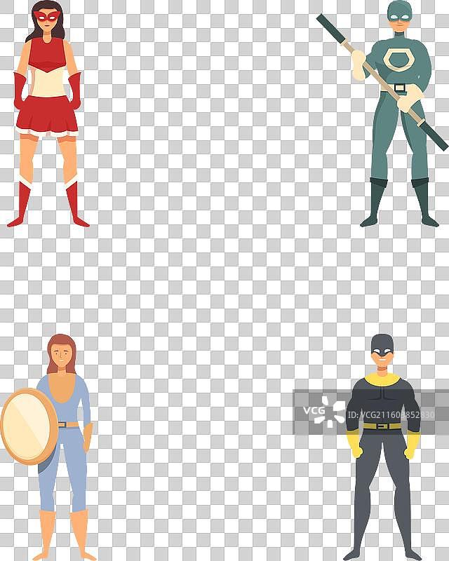 四位不同风格的超级英雄姿势合集图片素材