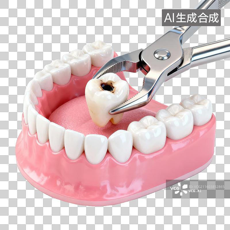 【AI数字艺术】牙科模型展示拔牙过程图片素材