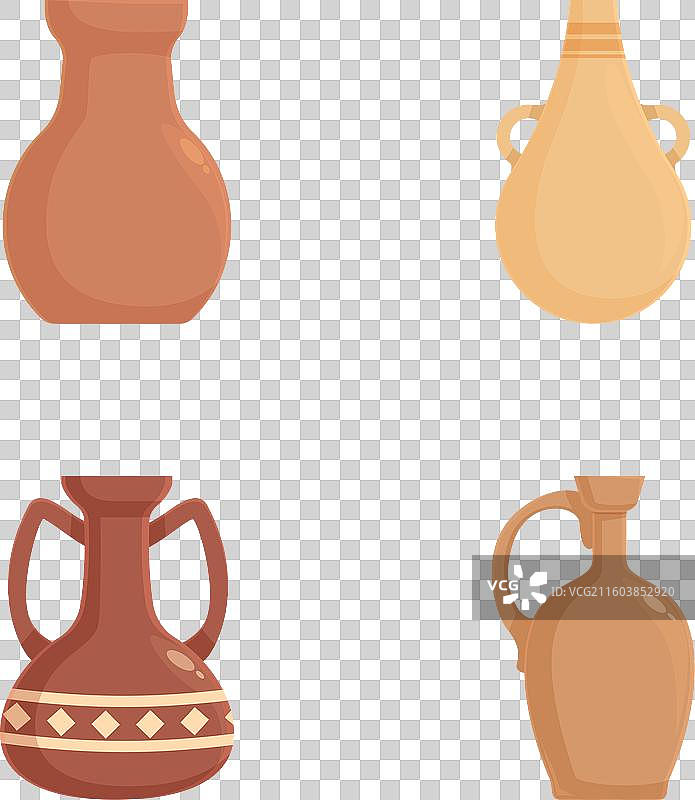 一组传统的陶土花瓶图标图片素材