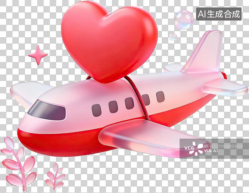 【AI数字艺术】爱心飞机卡通插画图片素材