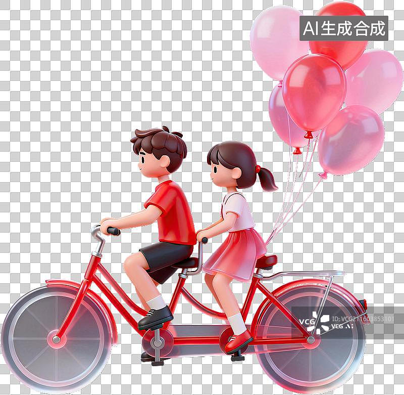 【AI数字艺术】情侣骑车手握气球浪漫出行图片素材