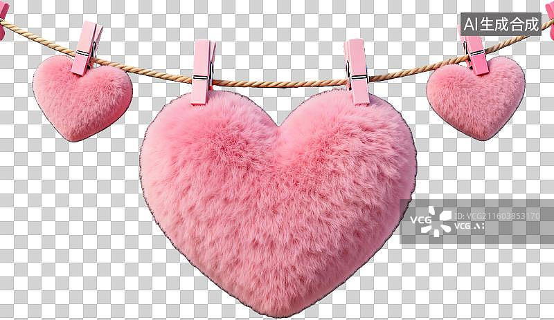 【AI数字艺术】粉色毛绒心形挂绳装饰图片素材