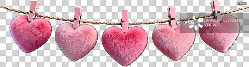 【AI数字艺术】粉色毛绒心形挂绳装饰图片素材