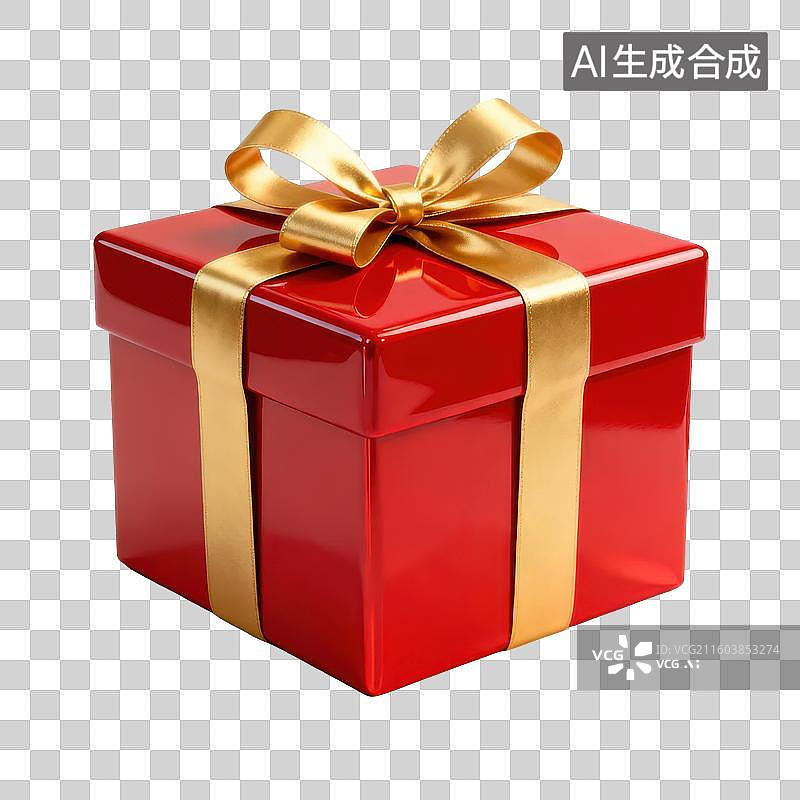 【AI数字艺术】红色礼盒配金色丝带图片素材