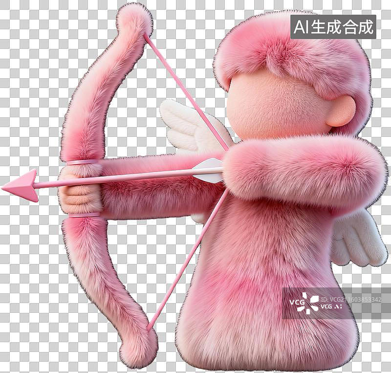 【AI数字艺术】粉色毛绒丘比特拉弓射箭图片素材