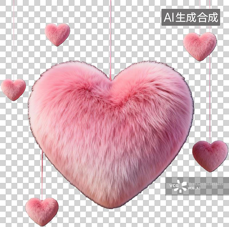 【AI数字艺术】粉色毛绒心形装饰悬挂图片素材