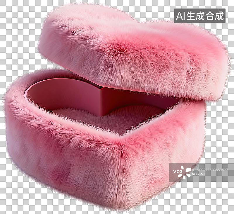 【AI数字艺术】粉色毛绒心形首饰盒图片素材