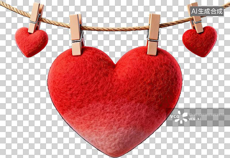 【AI数字艺术】红色心形挂绳装饰图片素材