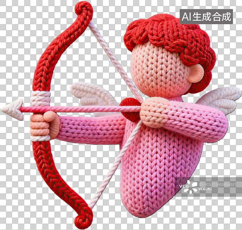 【AI数字艺术】针织丘比特手持弓箭创意玩偶图片素材