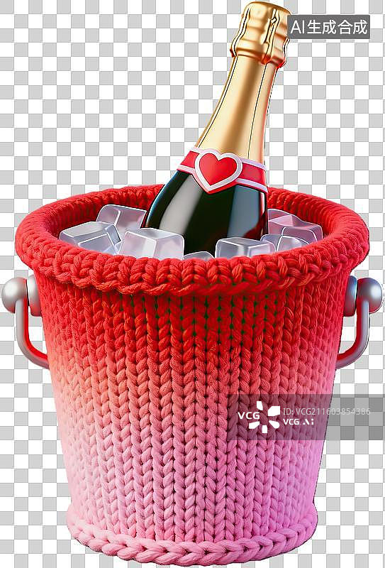 【AI数字艺术】红色编织篮冰镇香槟瓶图片素材