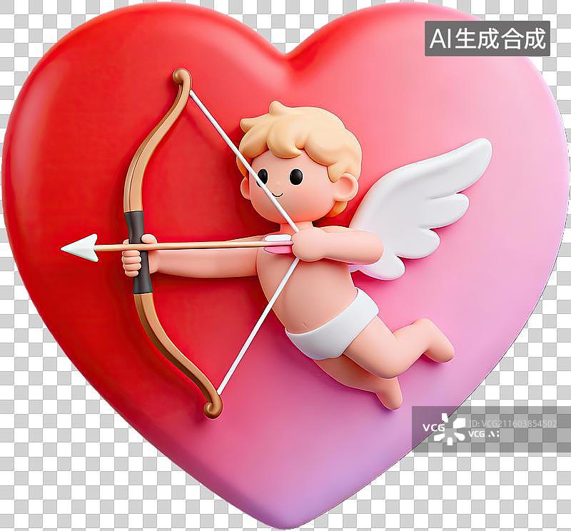 【AI数字艺术】卡通丘比特拉弓射箭爱心背景图片素材
