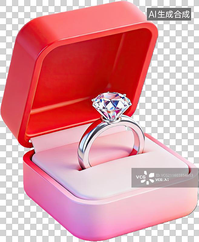 【AI数字艺术】红色盒中闪耀钻石戒指图片素材