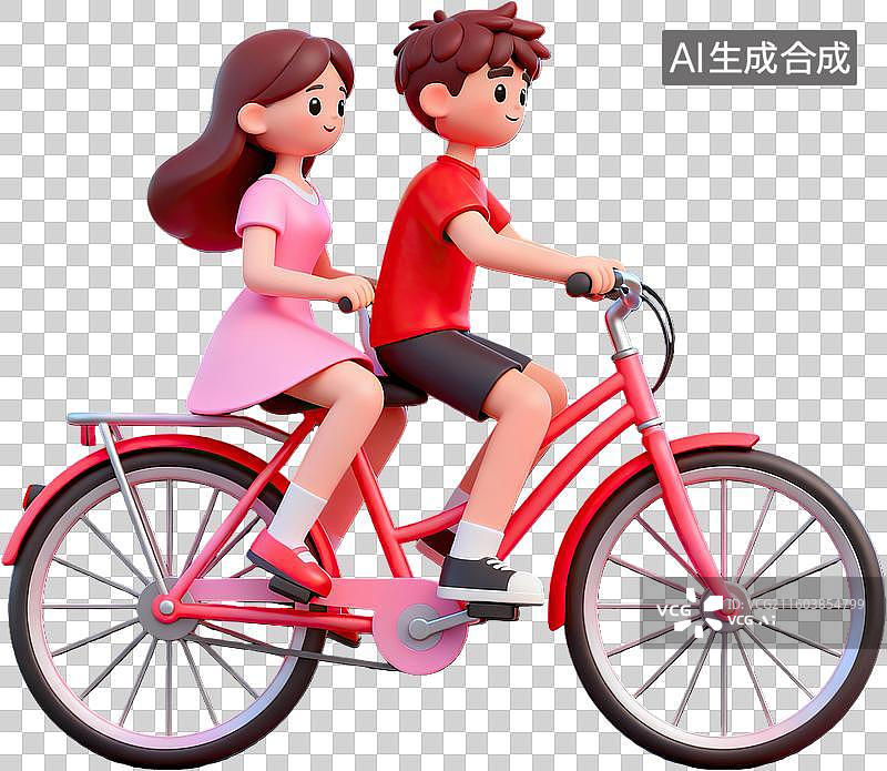 【AI数字艺术】卡通情侣共骑红色自行车图片素材