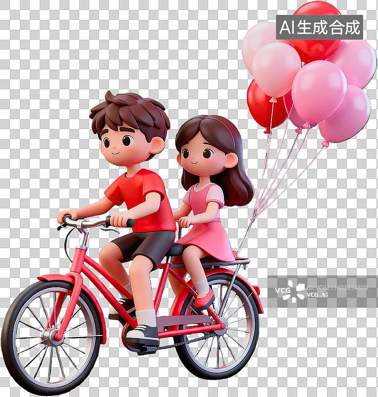【AI数字艺术】卡通情侣骑车手捧气球图片素材