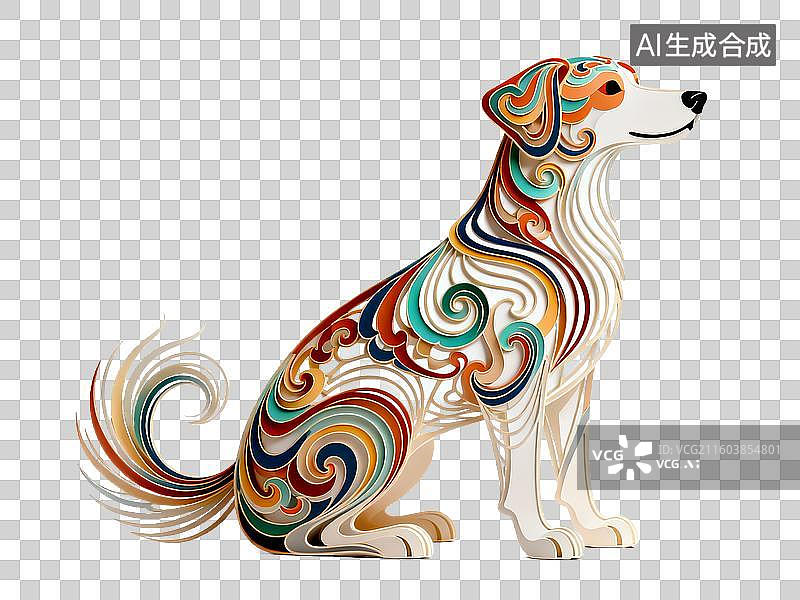 【AI数字艺术】国潮风十二生肖狗年 3D 剪纸风格彩色插画免抠素材图片素材