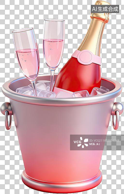 【AI数字艺术】冰桶香槟杯与冰块图片素材