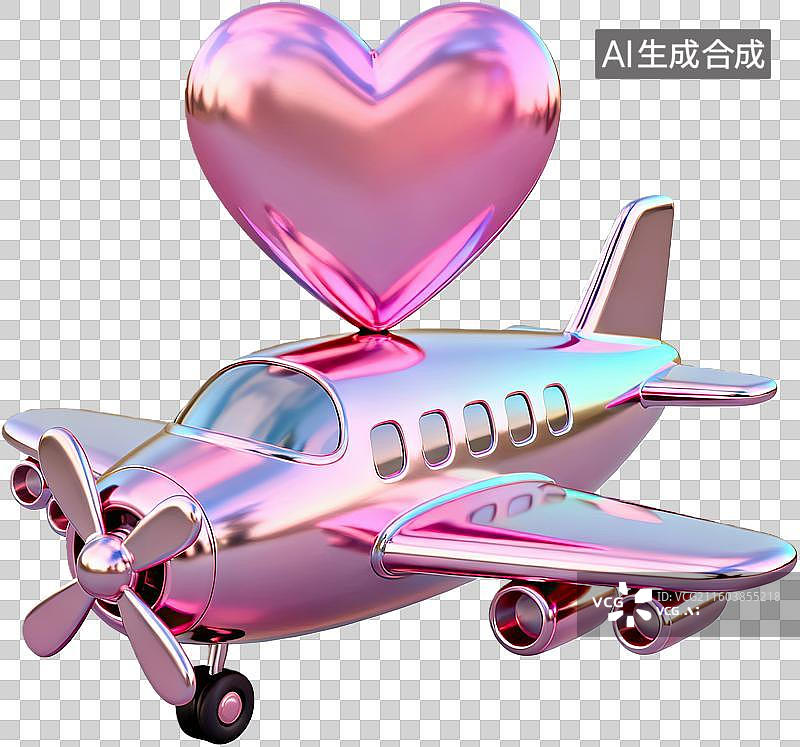 【AI数字艺术】粉色飞机心形装饰浪漫可爱图片素材