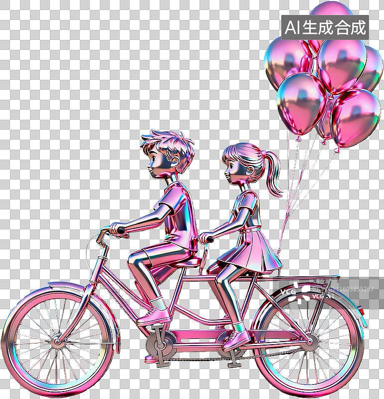 【AI数字艺术】卡通情侣骑双人自行车图片素材