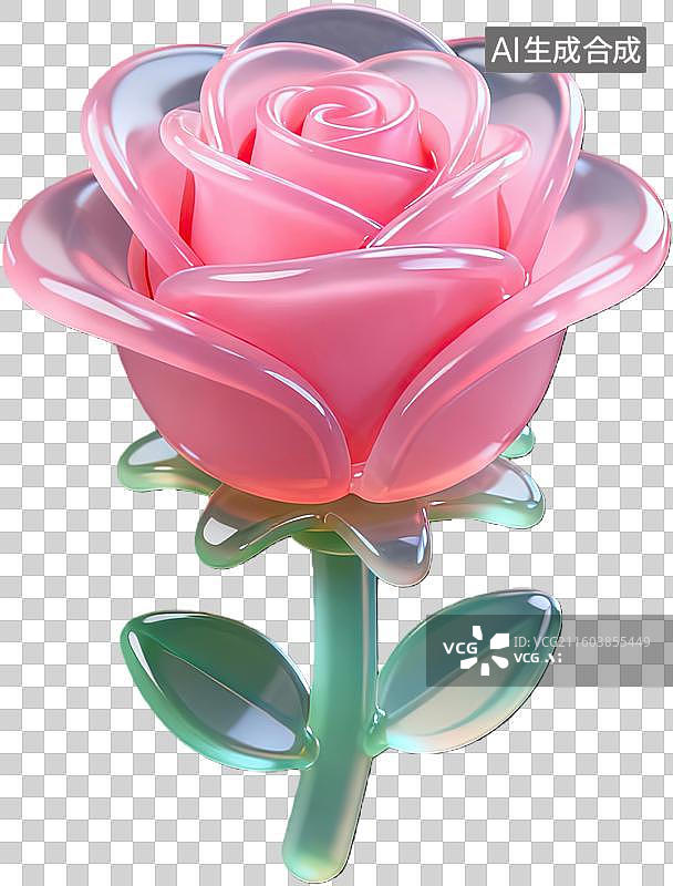 【AI数字艺术】粉色玫瑰花立体模型图片素材