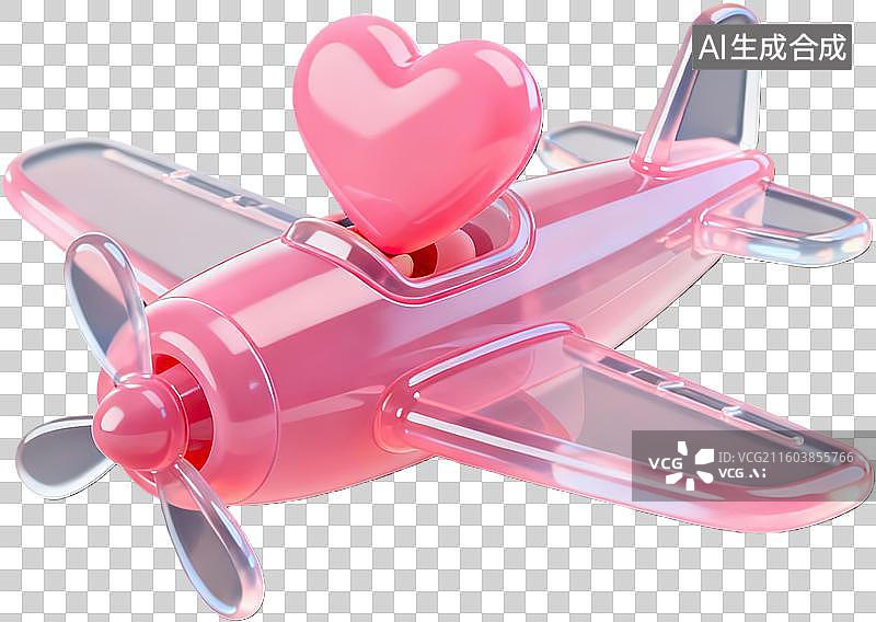 【AI数字艺术】粉色飞机心形装饰可爱卡通图片素材