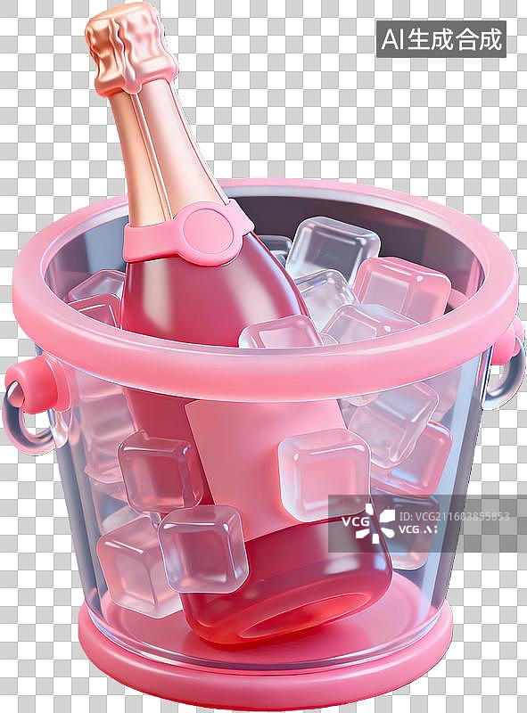 【AI数字艺术】粉色冰桶中的香槟酒瓶图片素材