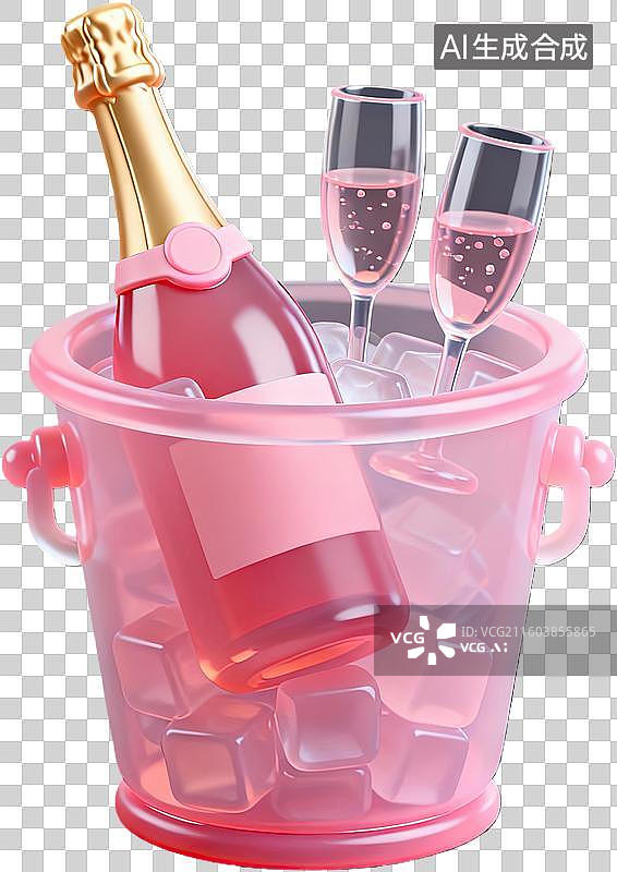 【AI数字艺术】粉色香槟冰桶配高脚杯图片素材