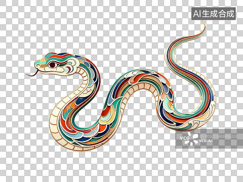 【AI数字艺术】国潮风十二生肖蛇年 3D 剪纸风格彩色插画免抠素材图片素材
