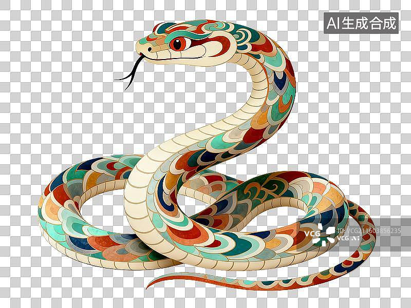 【AI数字艺术】国潮风十二生肖蛇年 3D 剪纸风格彩色插画免抠素材图片素材