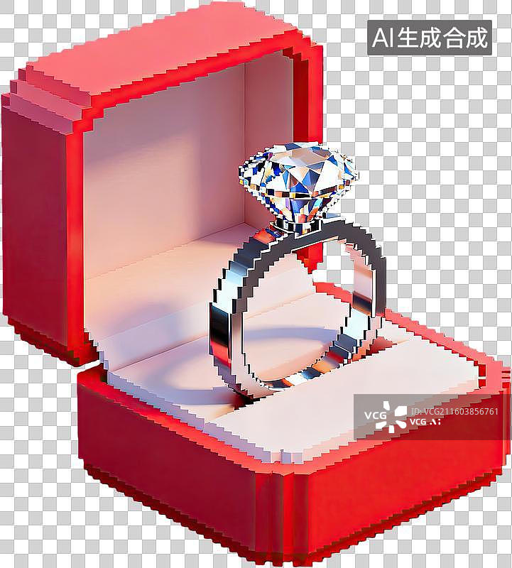 【AI数字艺术】红色礼盒中的钻石戒指图片素材