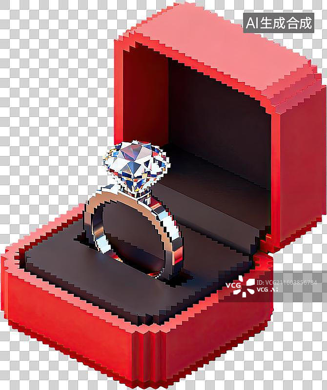 【AI数字艺术】红色盒中闪耀钻石戒指图片素材