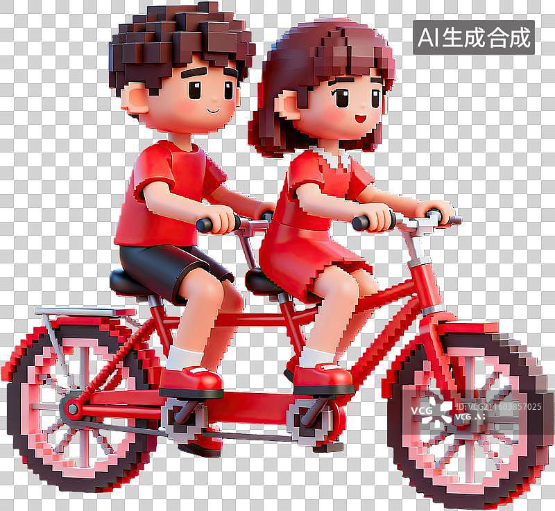 【AI数字艺术】卡通情侣骑双人自行车图片素材