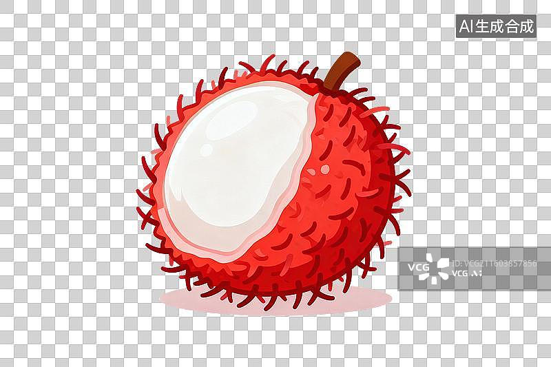 【AI数字艺术】卡通风格，一颗新鲜的，剥去外壳的红毛丹PNG格式的免扣元素图片素材