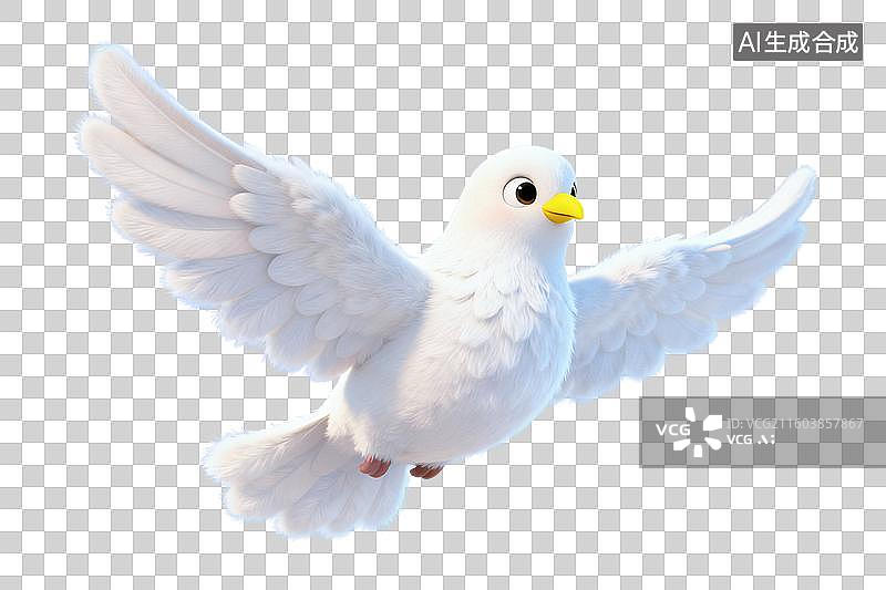 【AI数字艺术】卡通风格，一只展翅飞翔的和平鸽PNG格式的免扣元素图片素材