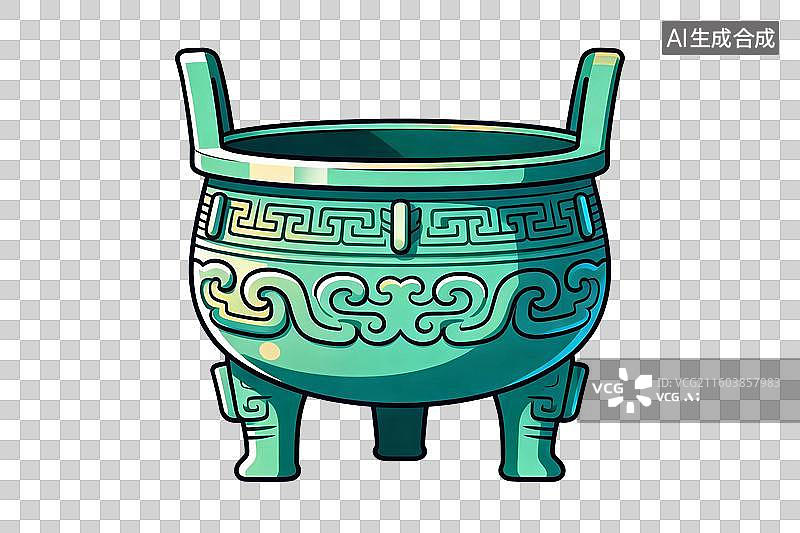 【AI数字艺术】卡通风格，一座青铜鼎PNG格式的免扣元素图片素材