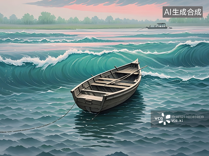 【AI数字艺术】春潮带雨晚来急，野渡无人舟自横图片素材