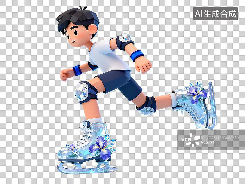 【AI数字艺术】冰雪节主题 3D 卡通男孩滑冰运动免抠素材图片素材