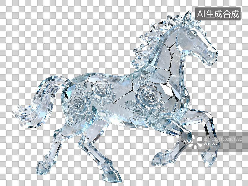 【AI数字艺术】冰雪节主题 3D 冰制马雕塑免抠素材图片素材